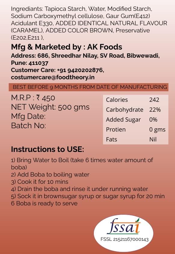 Food Theory Food Theory Tapioca pearl Original Brow sugar Boba Pearls Bubble tea 500gms