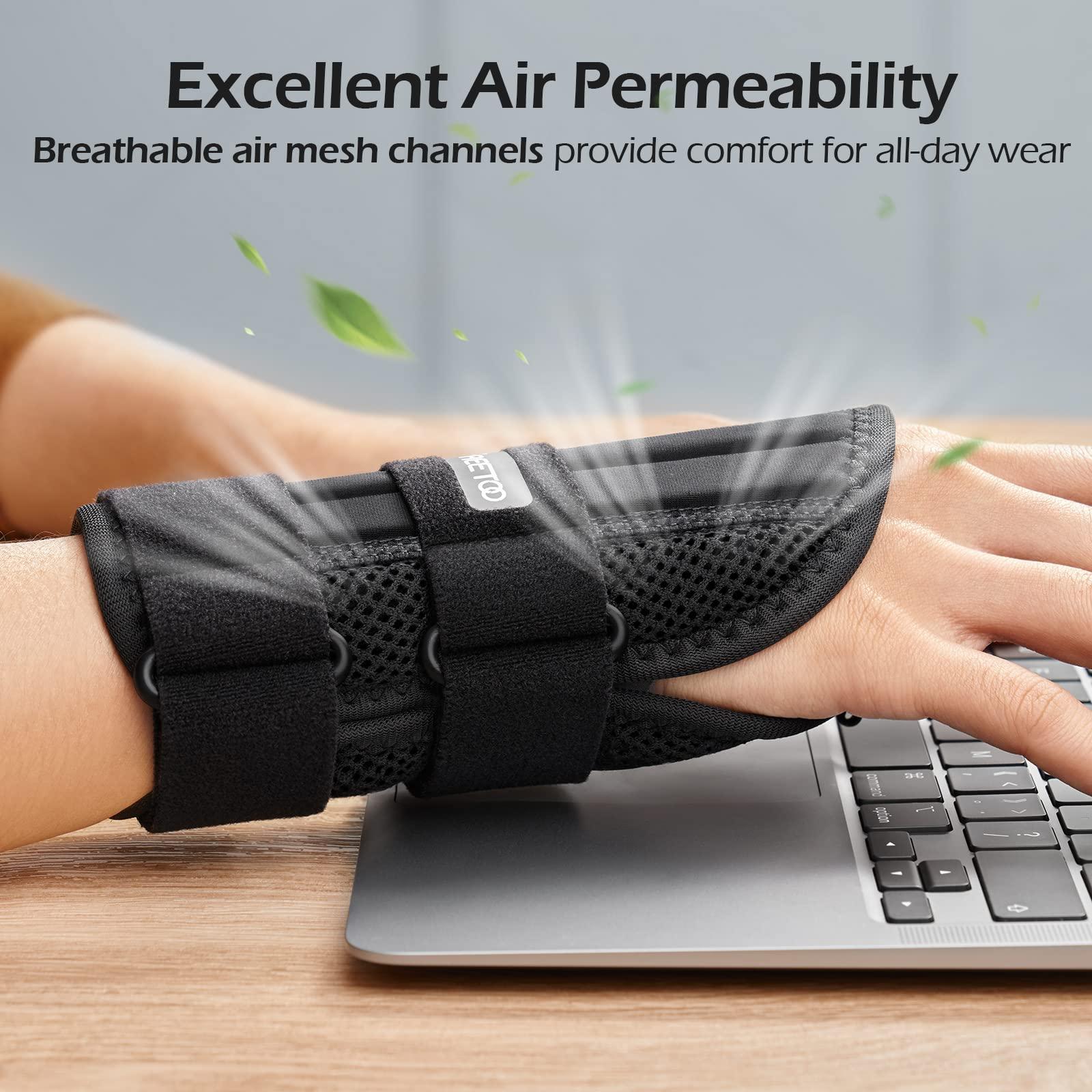 FREETOO FREETOO Wrist Brace for Carpal Tunnel Relief Night Support , Maximum Support Hand Brace with 3 Stays for Women Men , Adjustable Wrist Support Splint for Right Left Hands for Tendonitis, Arthritis , Sprains,Black