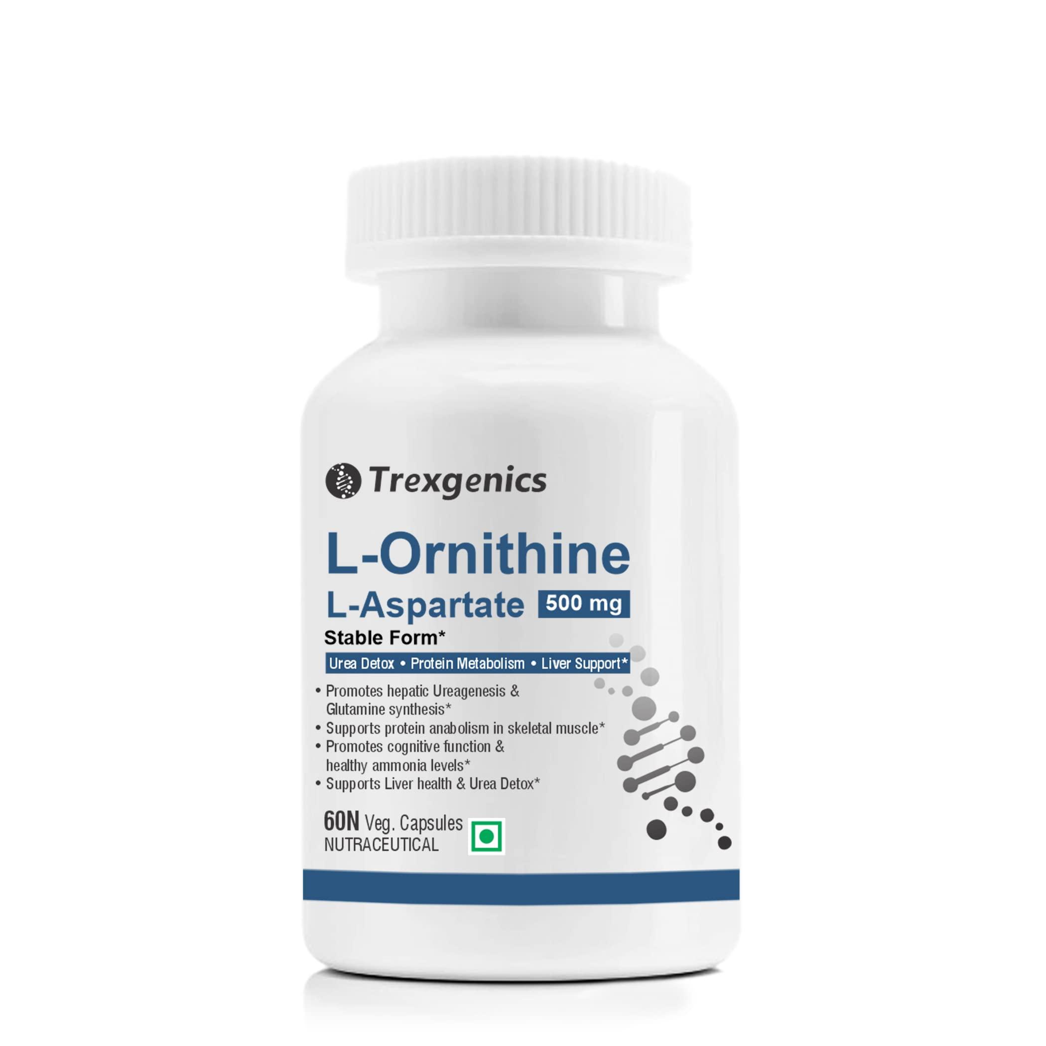 Trexgenics Trexgenics® L-ORNITHINE Stable form as L-Aspartate 500mg Urea Detox, Protein Metabolism, Liver Support (60 Vcaps) (1)