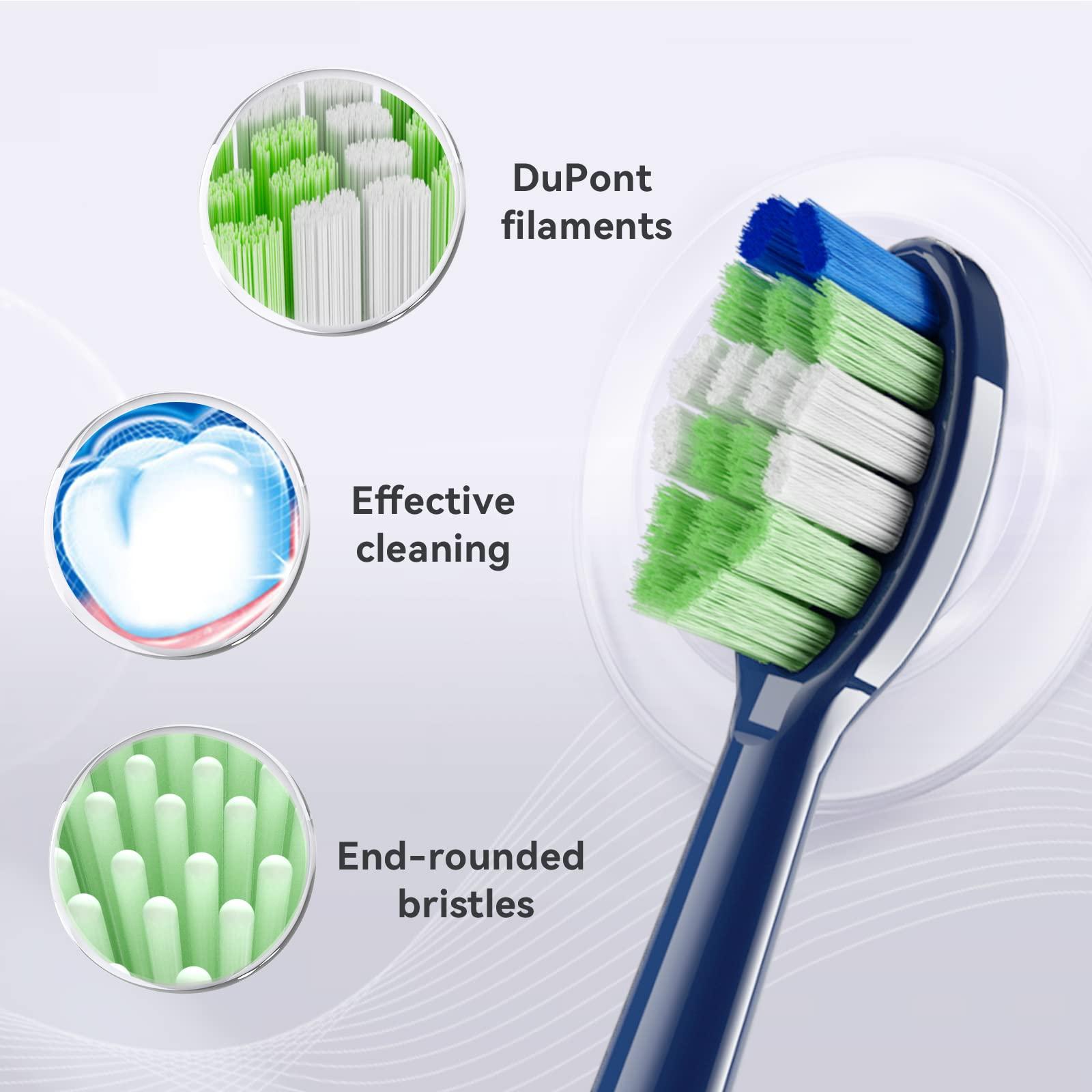 JTF JTF Electric Toothbrush Replacement Brush Heads Compatible with P200 Sonic Toothbrush, Medium Soft Bristles (3 Pack-Blue)