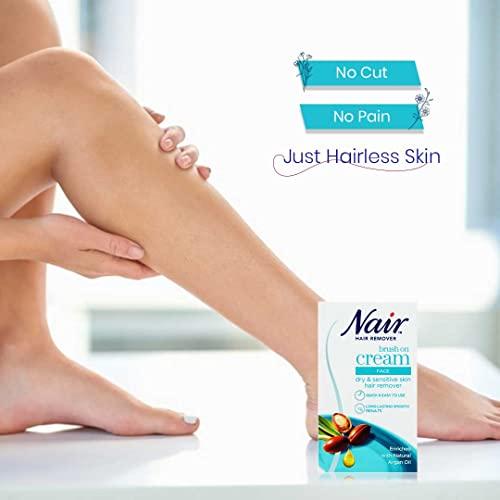 Nair Nair Hair Removal Facial Brush On Cream 50ml || For Dry & Sensitive Skin with Argan Oil