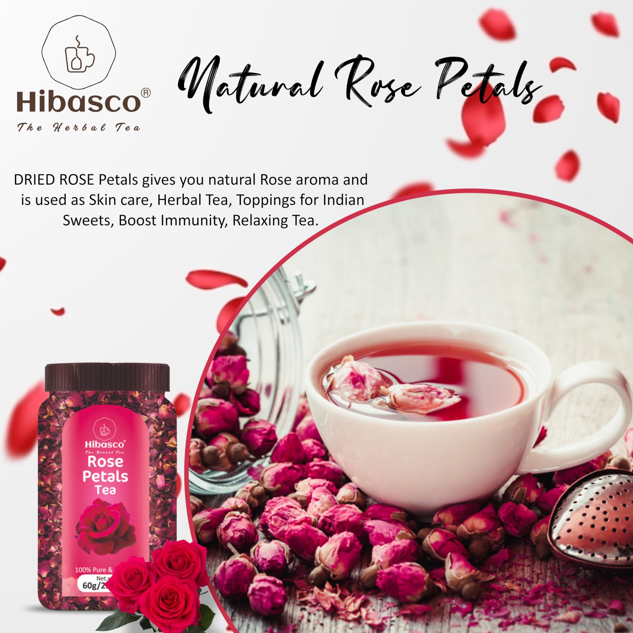 HIBASCO HIBASCO Rose Petals Tea | Natural Colorant | Used for Hot Tea | Iced Tea | Cocktails | Mocktail | Syrups | 60 gm