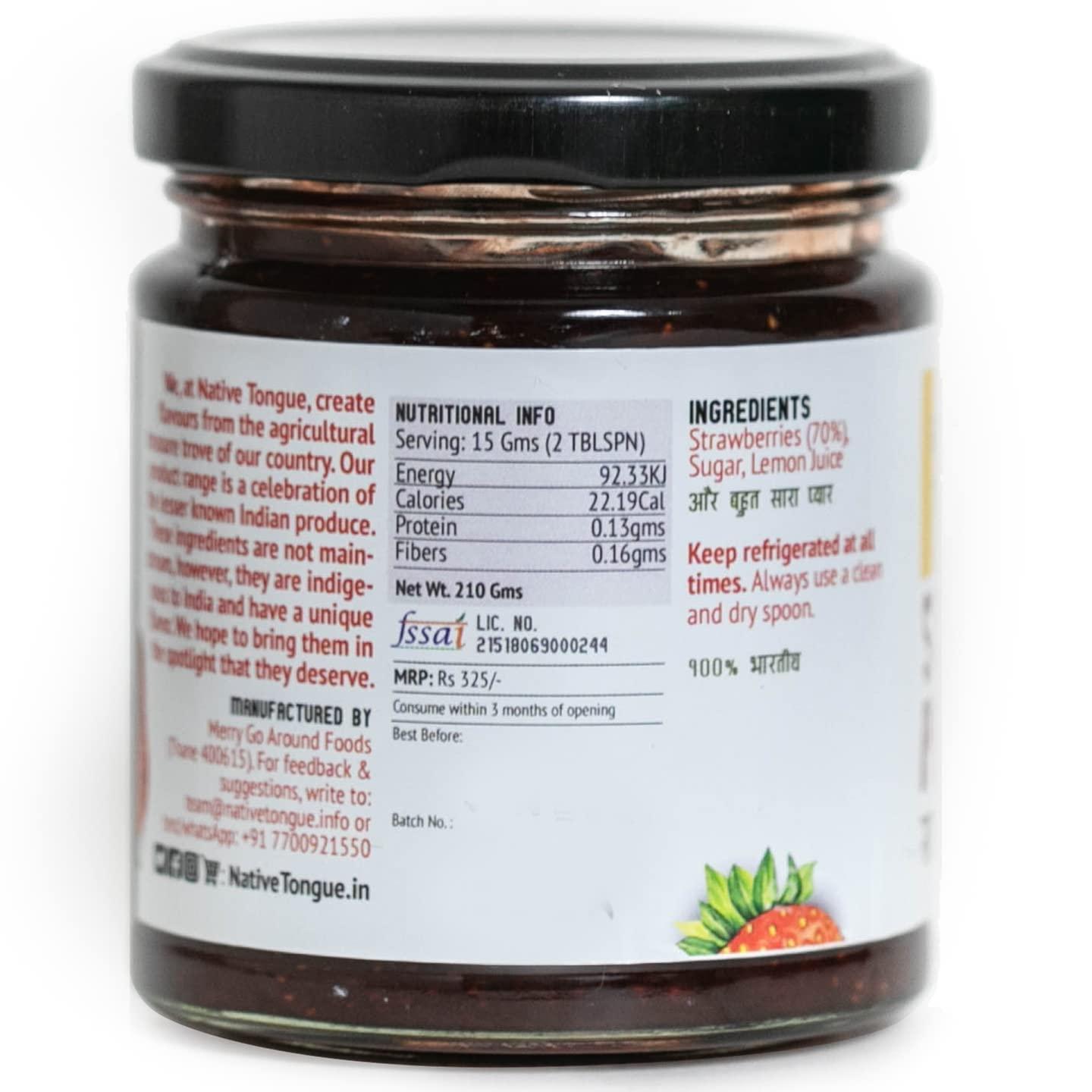 Native Tongue Native Tongue Strawberry preserve with Kerala Vanilla | 100% natural Strawberries Jam | 70% fruit | No preservatives | No artificial colours or flavours | 200 gms