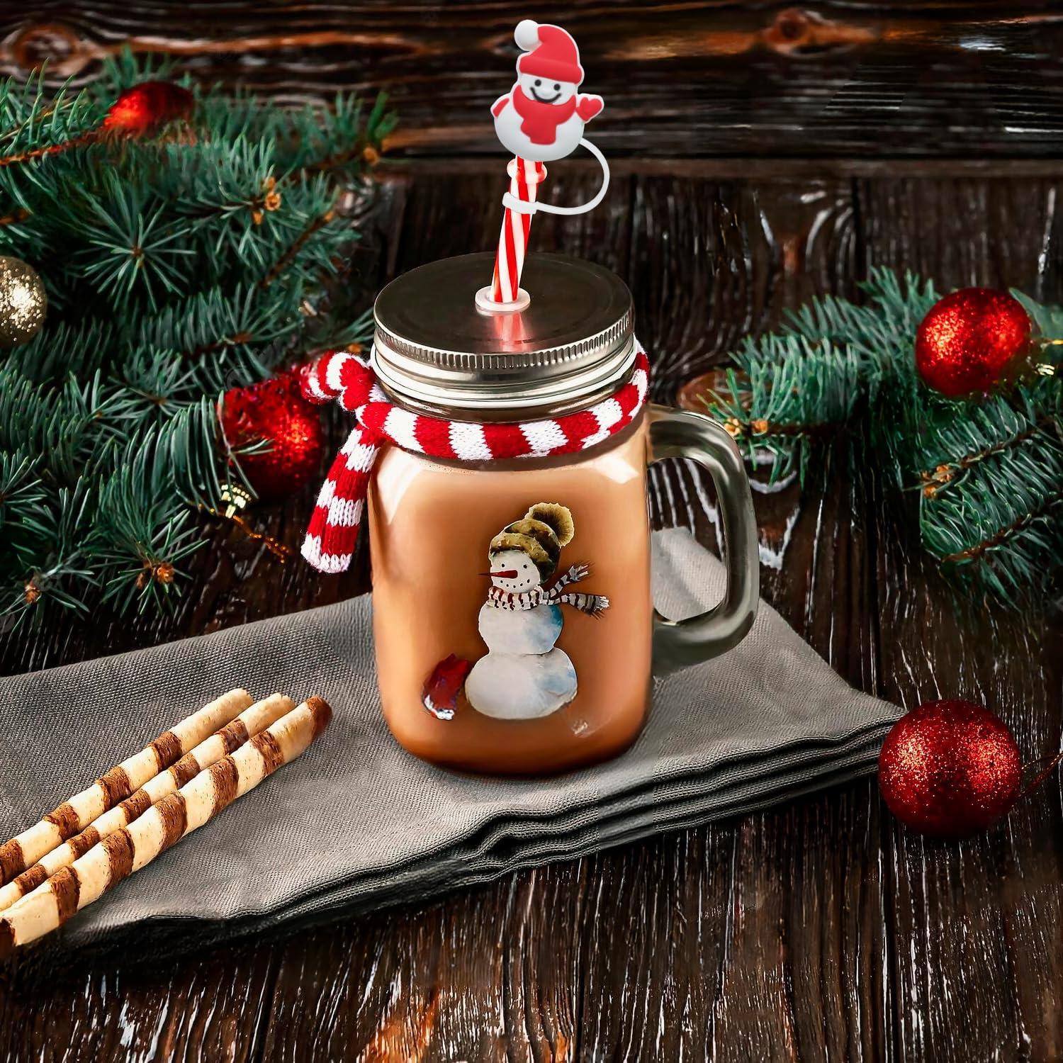 PTaizjjz Christmas Straw Cover Caps,12 Pack Christmas Style Cute Silicone Straws Tips Covers,Straw Toppers For Tumblers, Suitable for 7-8mm Drinking Straws