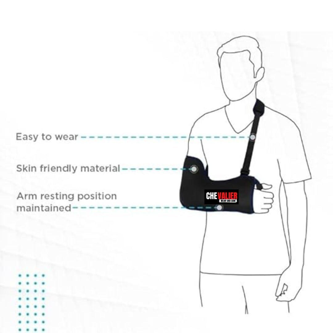 CHEVALIER CHEVALIER Arm Sling Pouch Belt, Arm Brace Immobilizer with Elbow Support for Left/Right Hand Fracture, Sprain, Dislocation, and Pain Relief (XL, Black)