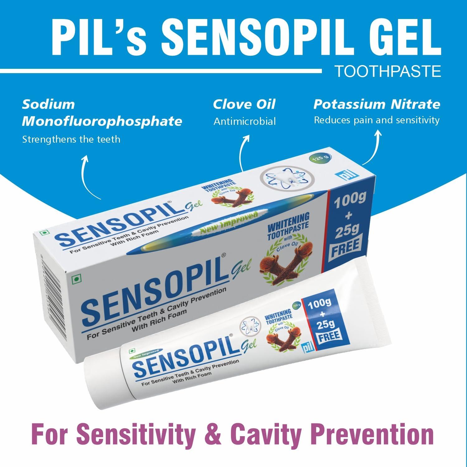 pil Sensopil Gel Whitening Toothpaste With Clove Oil & Dual Action Formula | For Sensitive Teeth & Cavity Prevention- (125g Each) (Pack of 2) | AFR23117