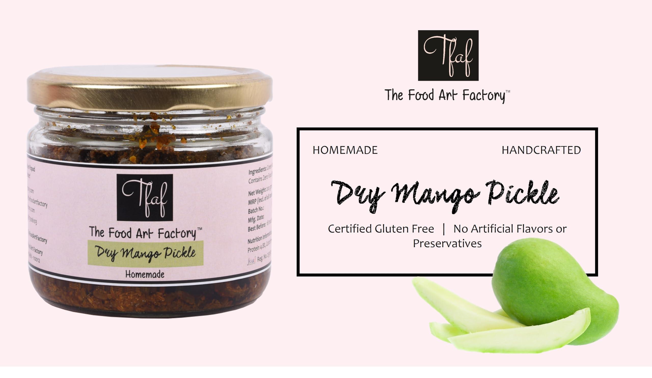 The Food Art Factory The Food Art Factory Dry Mango Pickle Handcrafted with Zero Preservatives, No Artificial Colors & Flavors, Gluten-Free -200 GMS, Homemade by Mother-Daughter Duo in small Batches using premium ingredients
