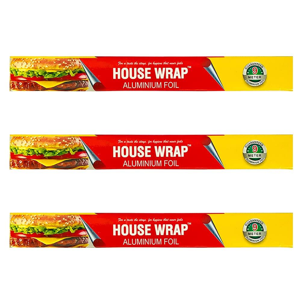 House wrap House Wrap Aluminium Foil 70g (40+30g) for Food Packing, Cooking, Baking - Aluminium Foil 9 Meter Net Guaranteed 11 Microns in Thickness for Keeping Food Warm (Pack of 3)