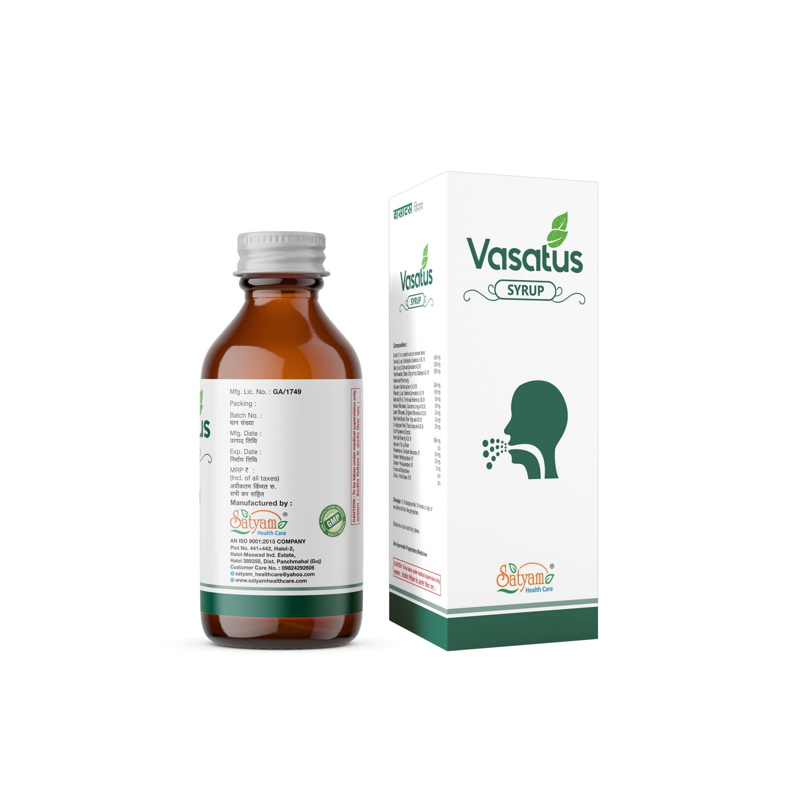 SATYAM HEALTH CARE SATYAM HEALTH CARE Vasatus Cough Syrup,Herbal Cough Syrup,Ayurvedic Cough Syrup,Tulsi Cough Syrup,Ardushi Cough Syrup,Vasaka Cough Syrup,Cough Syrup Ayurvedic By Satyam Healthcare(100Ml-Pack Of 2)