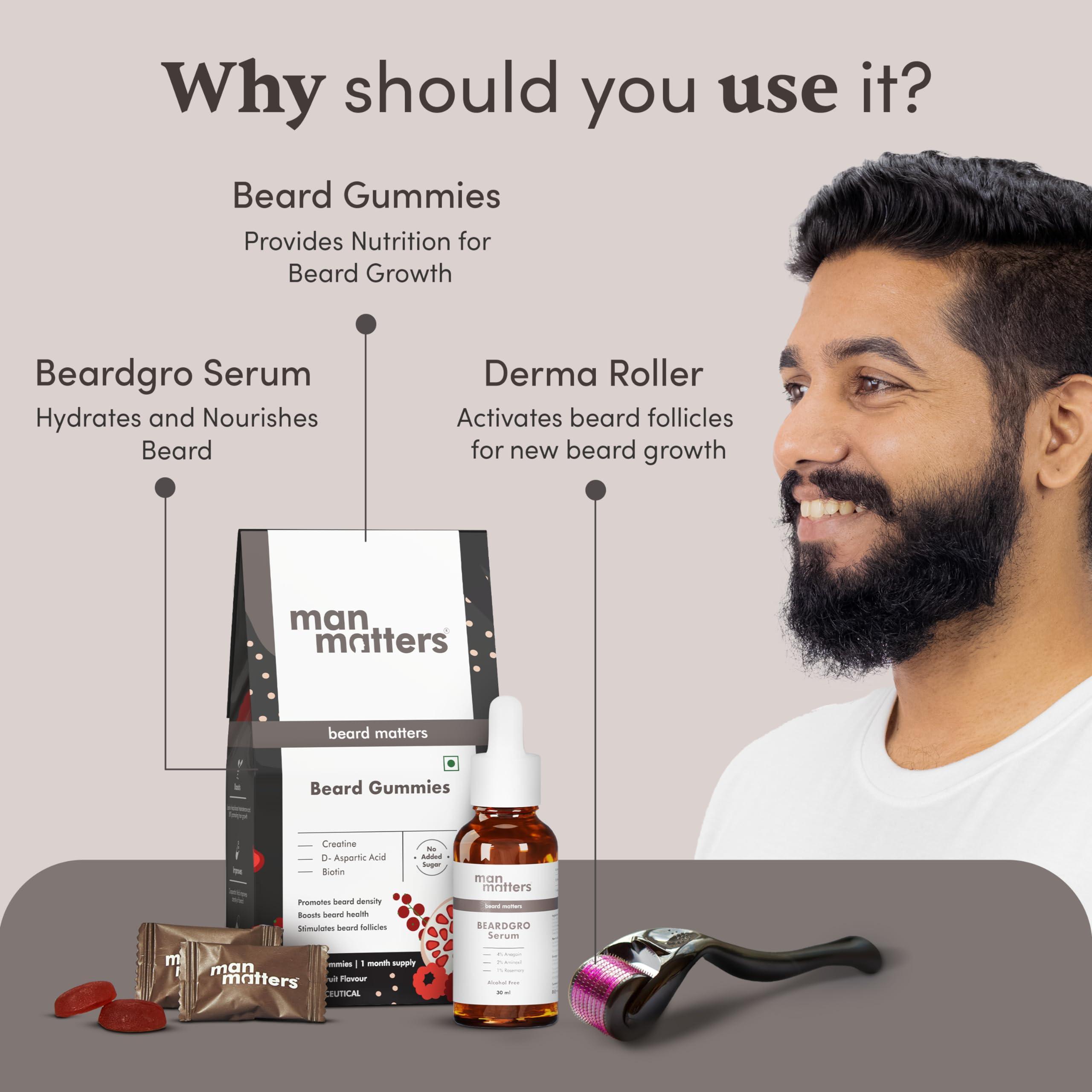 Man Matters Man Matters Ultimate Beard Growth Kit With Beard Serum, Beard Gummies & Advance Derma Roller | With 4% Anagain, 1% Rosemary, Biotin | For Beard Growth & Nourishment | SLS & Alcohol Free, 100% Vegan