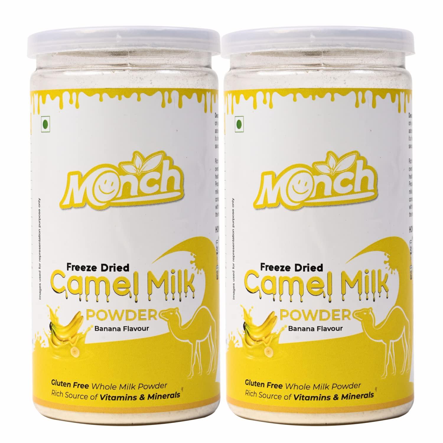 Monch Monch Camel Milk Powder - Camel Milk Powder For Height Growth - Freeze Dried, Banana Flavoured (200g, 100gx2)