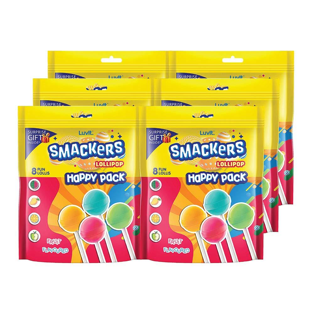 LuvIt. LuvIt. Smackers Fruit Flavoured Lollipops | Surprise Toy For Kids | Big Stick Lollipops | Pack Of 6-96G Each, 576 Grams
