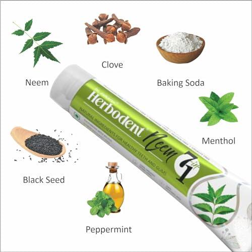 Herbodent Herbodent NEEM 7 in 1 Toothpaste - 185g Pack of 4 | Organic Herbs - Neem, Black Seed & Xylitol for Anti Cavity -Cardamom & Mint for Taste & Freshness-Baking Soda for Excellent Cleaning