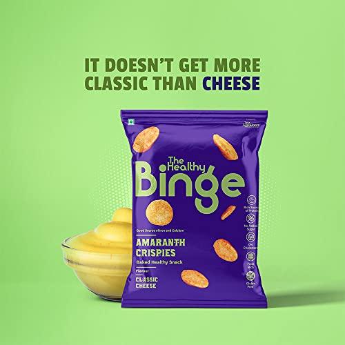The Healthy Binge The Healthy Binge Amaranth Baked Chips Snacks for Adults and Kids| Healthy snacks for kids and adults | Classic Cheese Flavour | Protein | Gluten Free | 0% Cholesterol | Pack of 9 (40 Gm X 9)