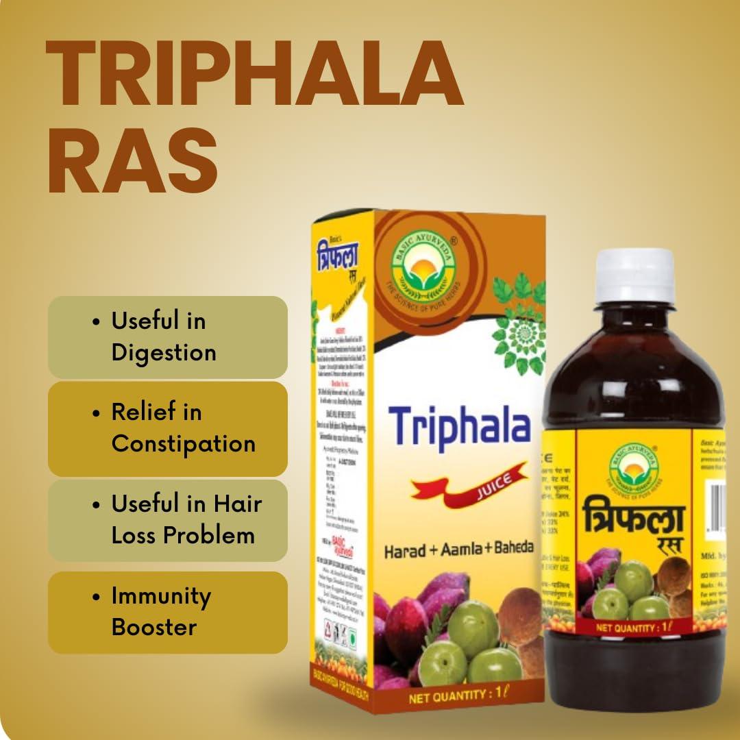 BASIC AYURVEDA BASIC AYURVEDA Triphala Ras (Juice) 1000 Ml | Ayurvedic Supplements For Digestive Health | Pleasent Natural Taste First Press Virgin Juice | Prepared From Fresh Harad, Baheda, and Amla
