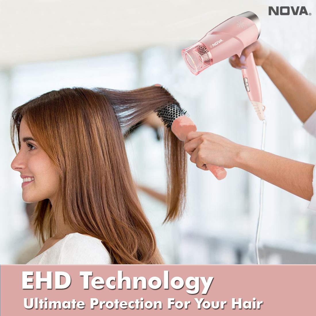 Nova Nova NHP 8202 Premium 1400 Watts Hot and Cold Foldable Hair Dryer for Women (Pink) & Nova NHT 1073 USB Rechargeable and Cordless: 60 Minutes Runtime Professional Hair Clipper for Men