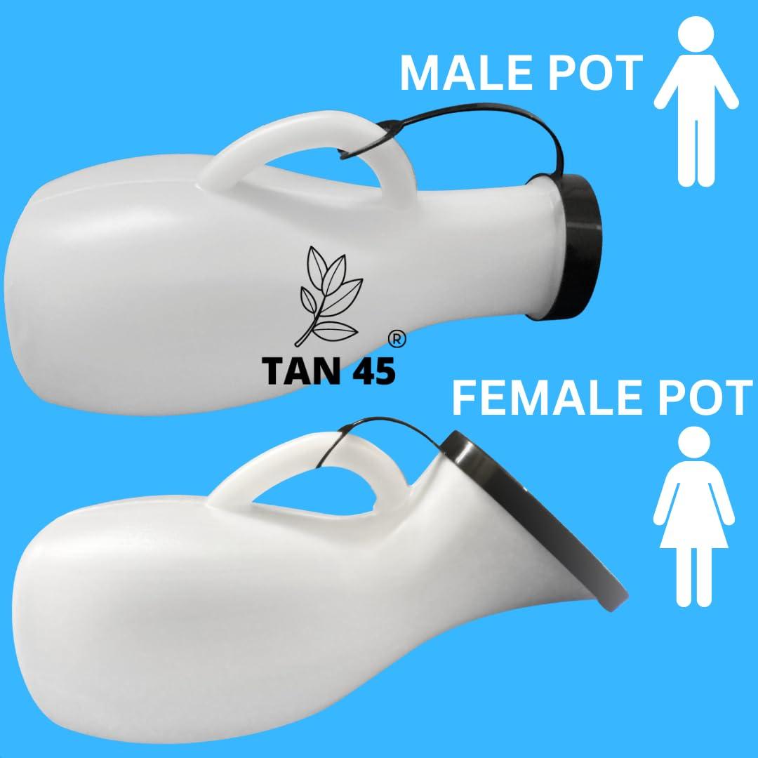TAN45 Tan45 Urine Pot for Women in Bed Patient, Female Urinal Collector With Lid, Pack Of 2 (800 ml)