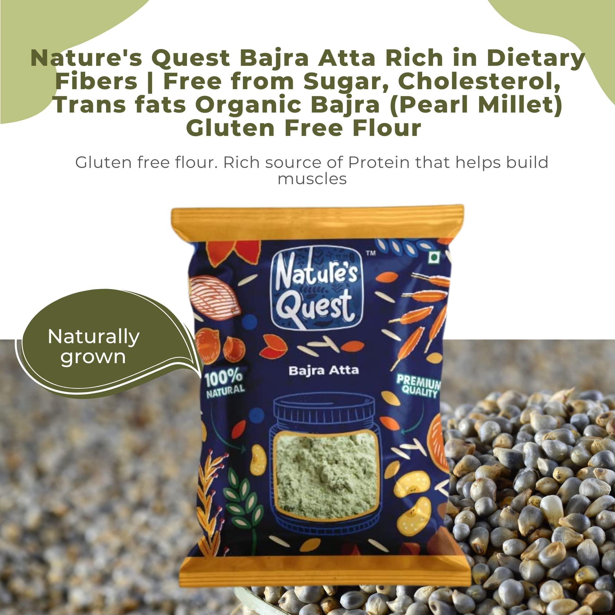 Nature\'s Quest Nature\'s Quest Organic Bajra Flour | Bajra Sabut| Pearl Millet Flour| Bajra Atta| Bajra ka Atta|Sajje| Kambu Mavu| Organic Flour| Gluten Free Atta| High Protein & 100% More Fibre 900 Gms