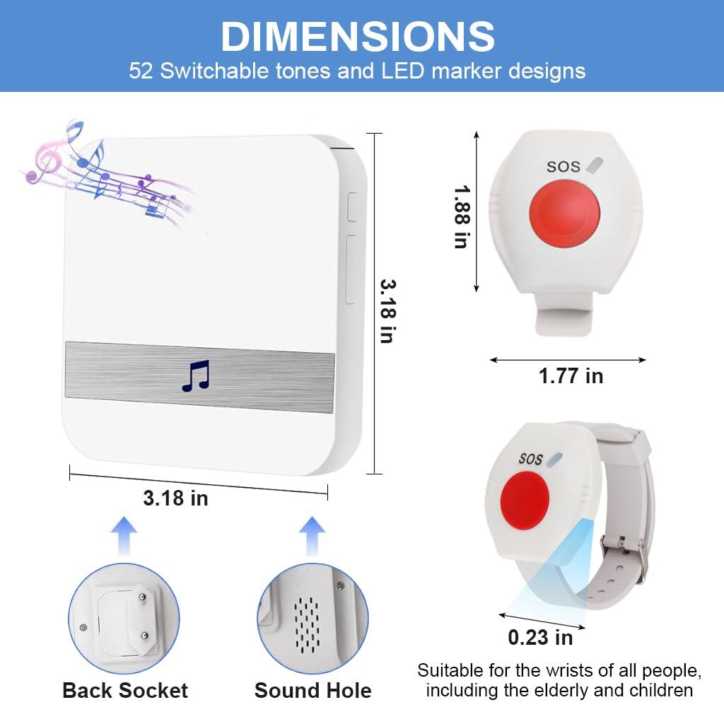 Supvox Supvox Pager Wireless Life Alert Systems for Seniors 80 M, (2 Call Buttons + 1 Receiver) Portable Pager Devices Wireless Caregiver 52 Ringtones, Home Travel Panic Buttons with Wrist Band