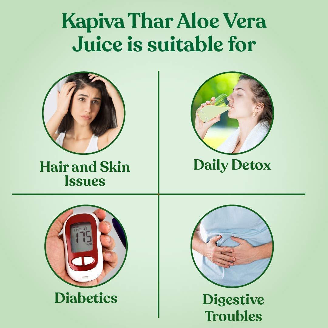 Kapiva Kapiva Thar Aloe Vera Juice (with Pulp) 1L | Rejuvenates Skin and Hair | Natural Juice made within 4 hours of harvesting | No Added Sugar (Pack of 2)