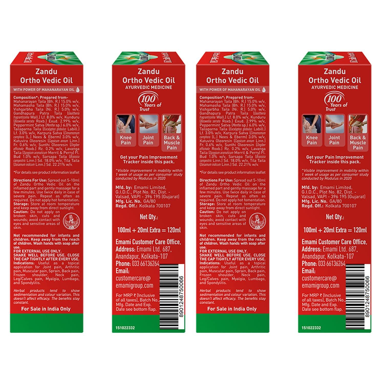 Zandu Zandu Ortho Vedic Oil, 120ml (Pack of 2), Ayurvedic Oil for Relief from Knee and Joint Pain,Muscle Pain, Osteoarthritis Visible Improvement in 7 days