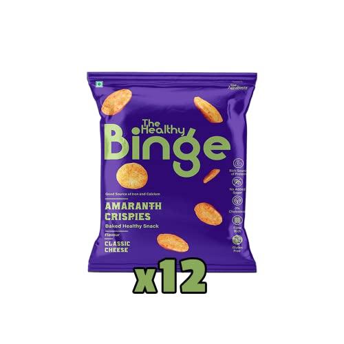 The Healthy Binge The Healthy Binge Amaranth Baked Chips Healthy snacks for kids and adults | Classic Cheese Flavour | Protein and Fiber Rich | Gluten Free | 0% Cholesterol | Pack of 12 (40 Gm X 12)