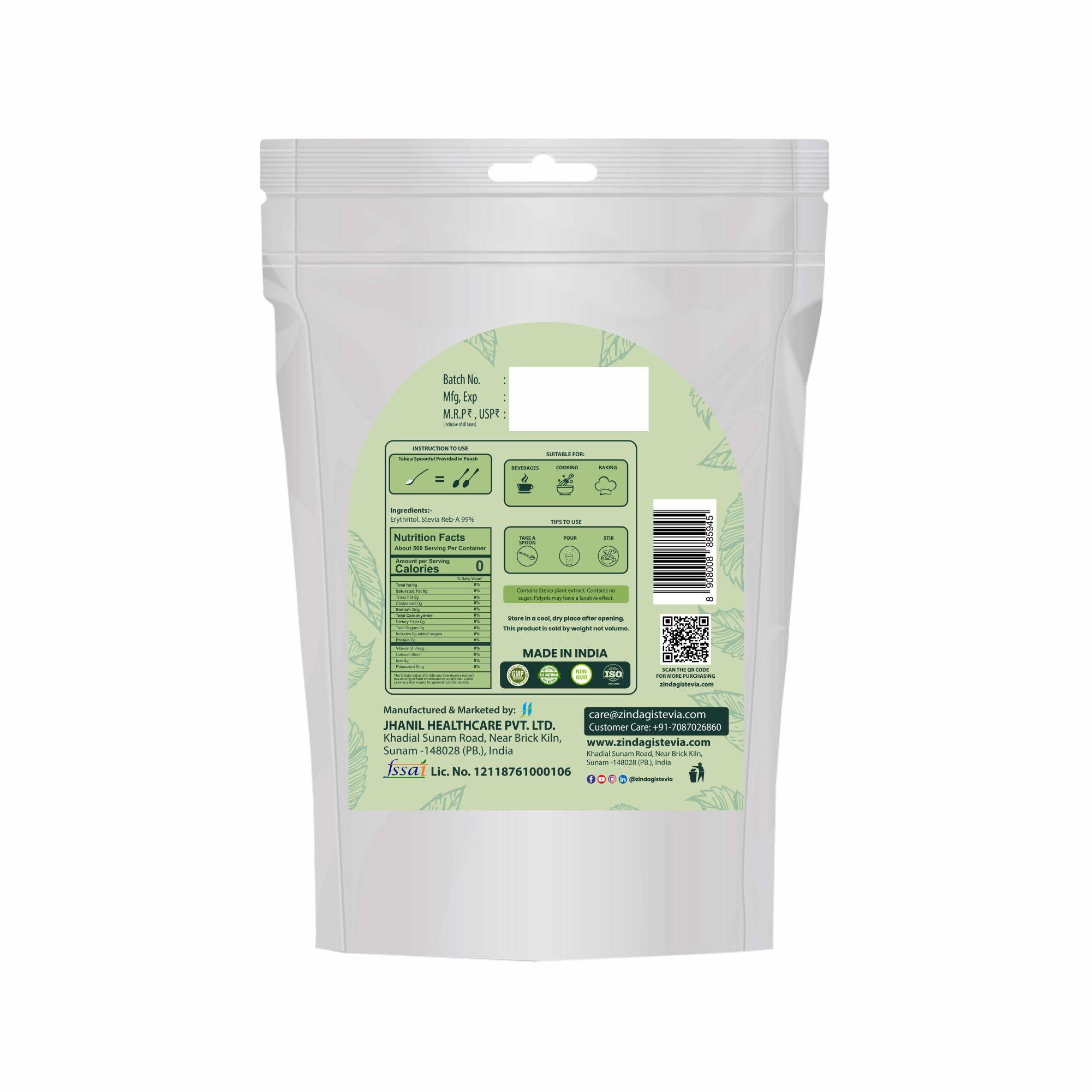 ZINDAGI Zindagi Stevia Powder (Reb A 99%) Extract | Sugar Subsitute | Stevia Natural Sugar-free Powder In Bulk | 500 gm | Pack of 4