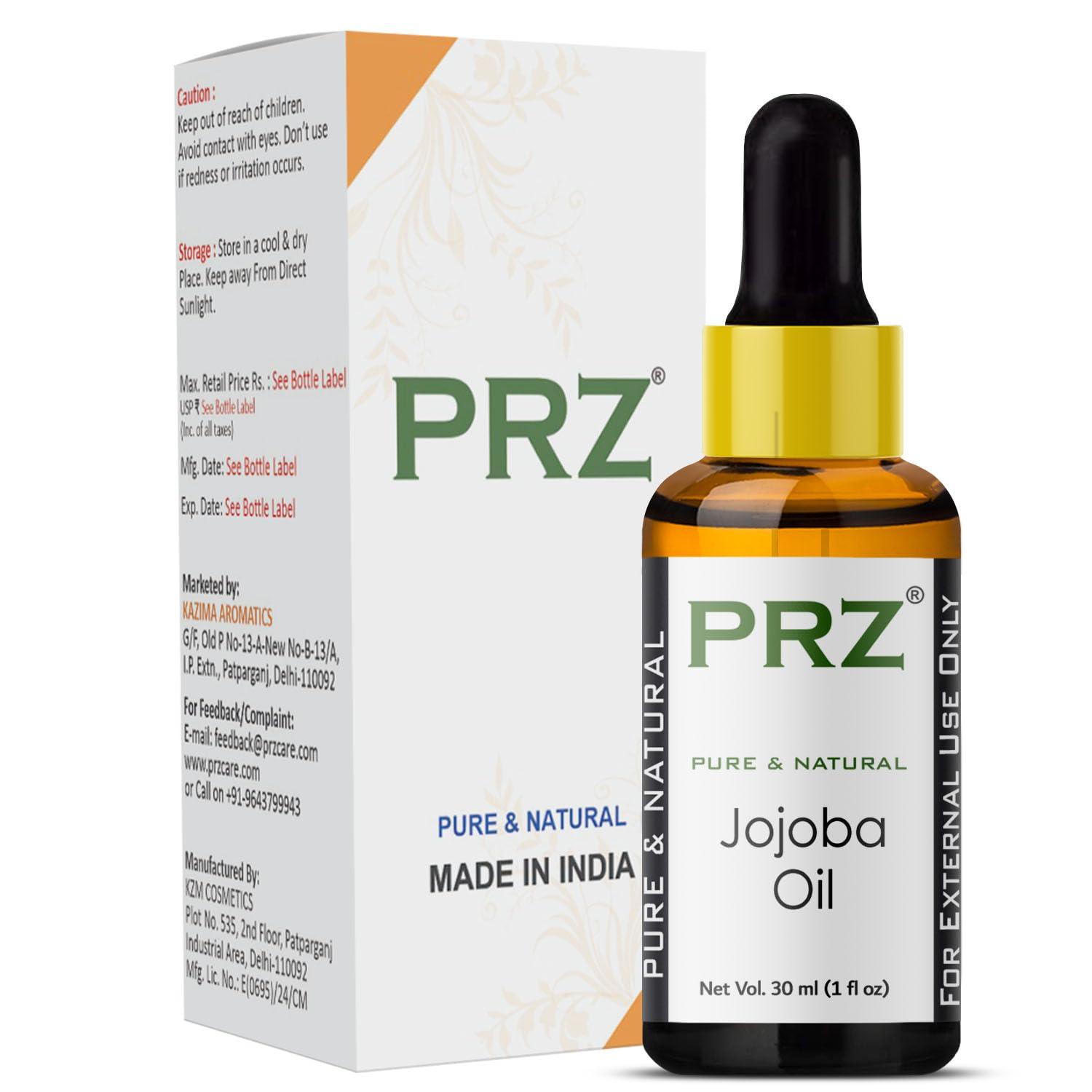 PRZ PRZ Jojoba Cold Pressed Carrier Oil - Pure Natural & Therapeutic Grade Oil for Aromatherapy Body Massage, Skin Care & Hair Care, 30 ml