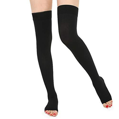 PRO GYM PRO GYM Compression Sock 30-40mmHg Thigh High Support Stockings Medical Relief Open Toe (Black, L)