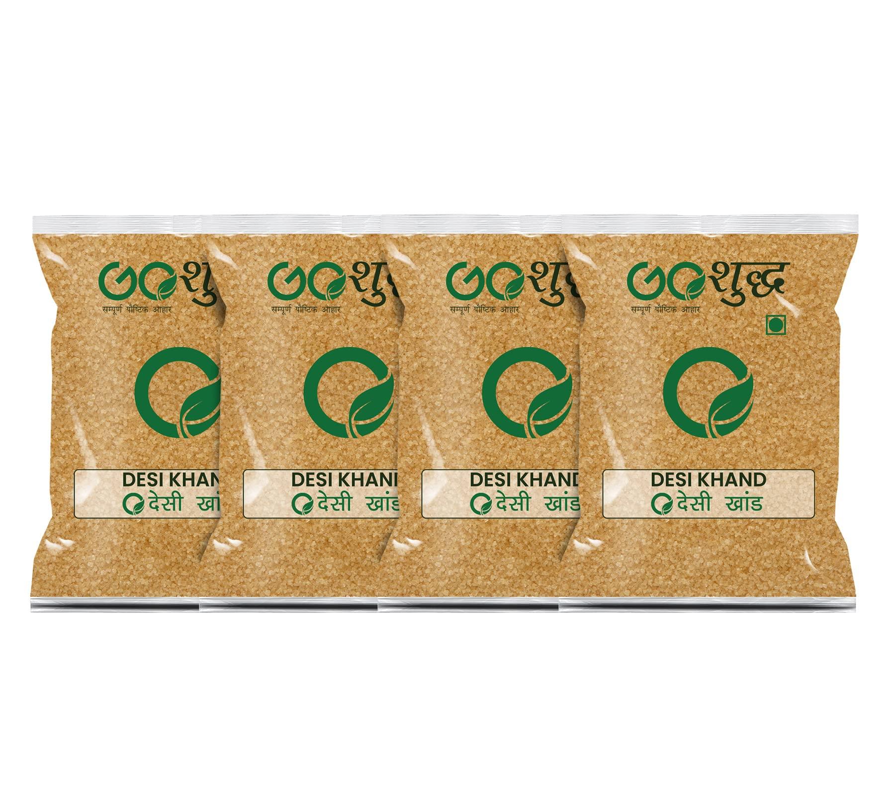 Goshudh-FREEDOM FROM ADULTERATION Goshudh Desi Khand (Raw Sugar)|1Kg Each (Pack of 4)| COMBO OFFER| Processed Organically| Chemical & Sulphur Free| Healthier Choice| With rich taste & fine texture
