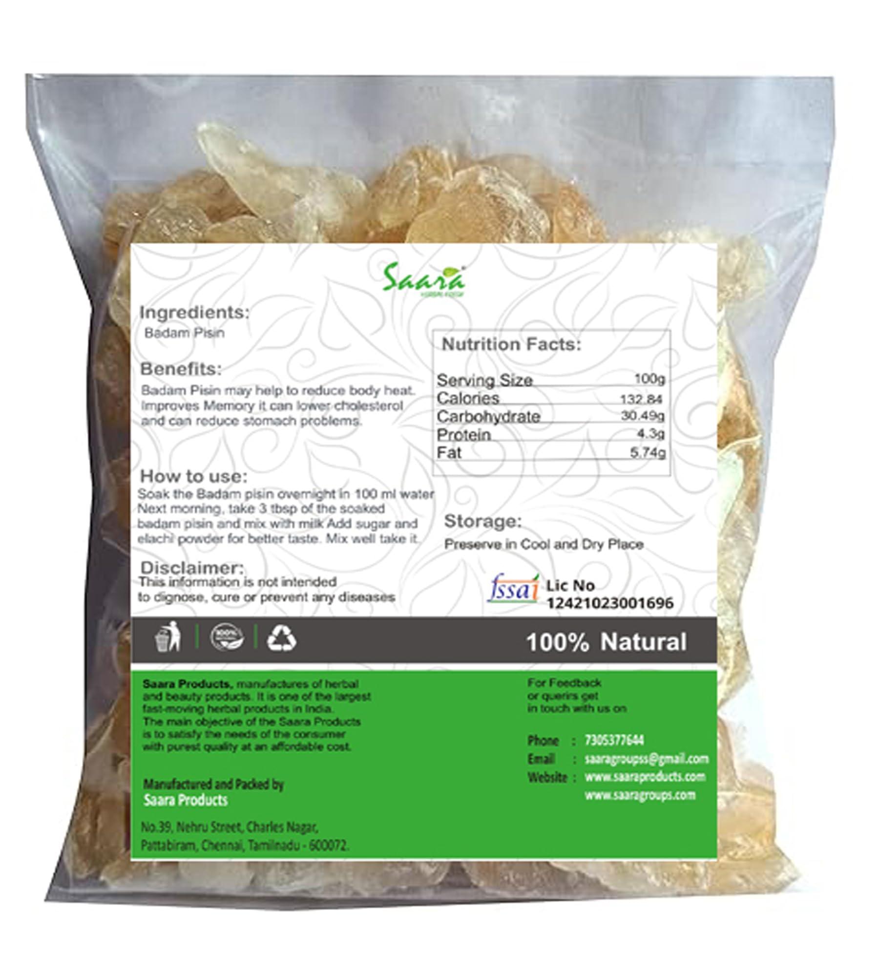 SAARA Saara HERBAL FRESH Badam Pisin, 50g, Almond Gum, Badam Gonth, Badam Resin, Gonth, (pack of 1 x 50g)