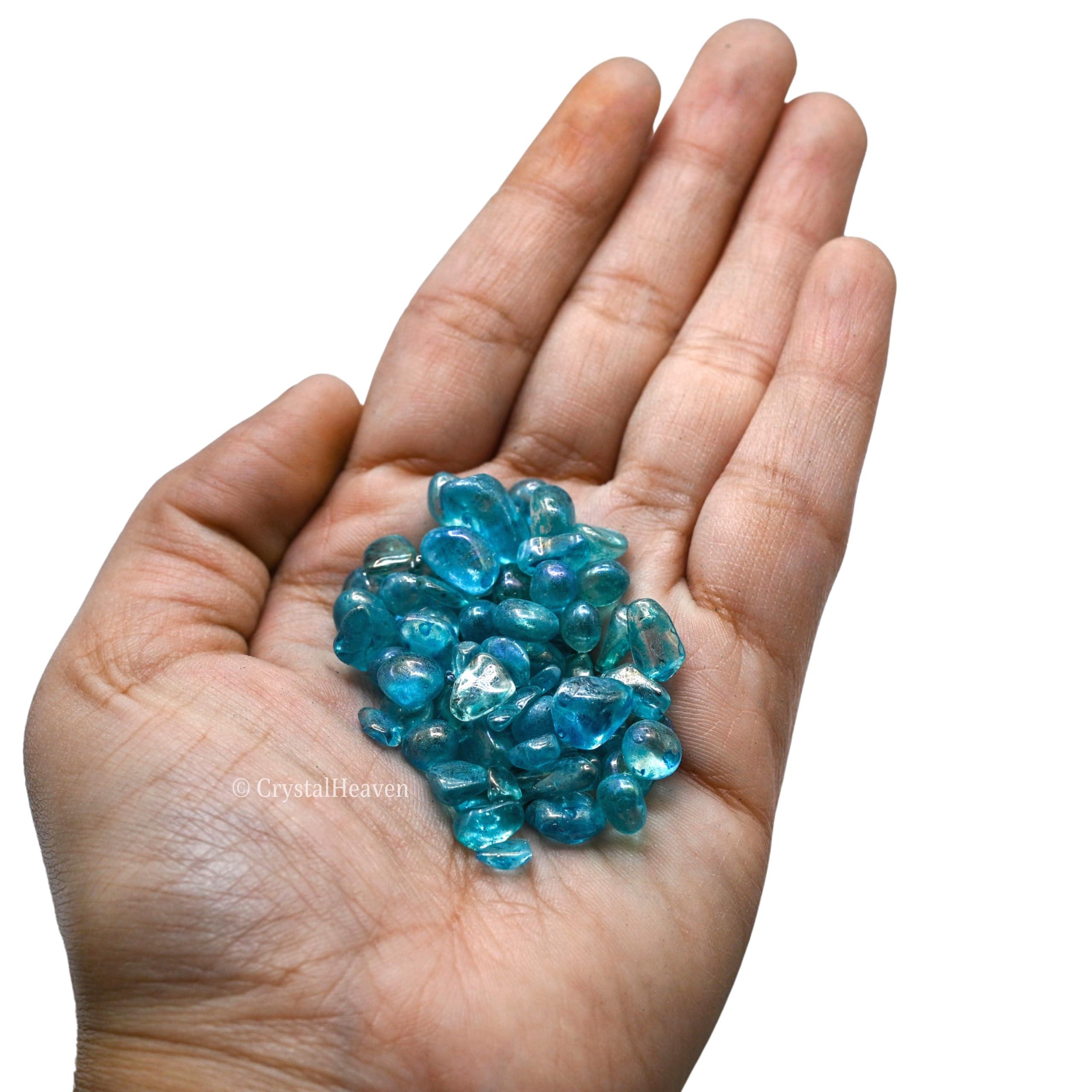 Crystal Heaven Aqua Aura Quartz Crystal Raw Chips - 50 Grams Crystal Stones for Pooja Supplies Vastu Crystal Grids, Meditation, and Healing Practices - Chakra Balancing and Protection Stone