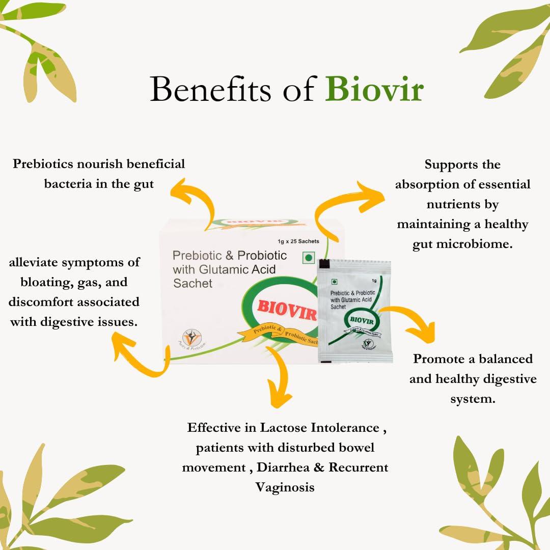 Virgo Healthcare Virgo Healthcare\'s Biovir - 25 Sachets | Saccharomyces Boulardii Prebiotic & Probiotic | Diarrhea | IBS | Lactose Intolerance