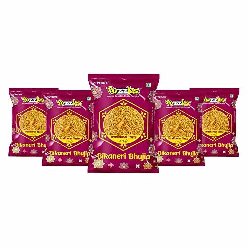 Puzzles PUZZLES Ready to Eat Crispy Bikneri Bhujia Namkeen with Beans, Gram Flour & Indian Spices, India's Favourite Snack Made with All-Natural Ingredients 170gm x Pack of 5