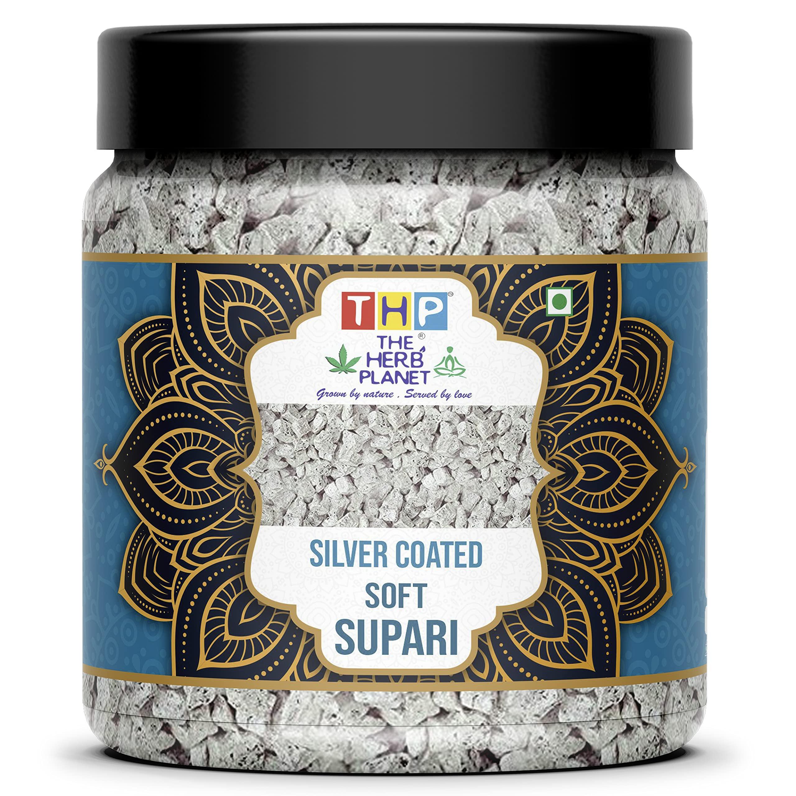 THE HERB PLANET THE HERB PLANETSilver Coated Supari 400 Grams Sweet Supari silver coated soft supari Digestive Mouth Freshener [Jar Pack]