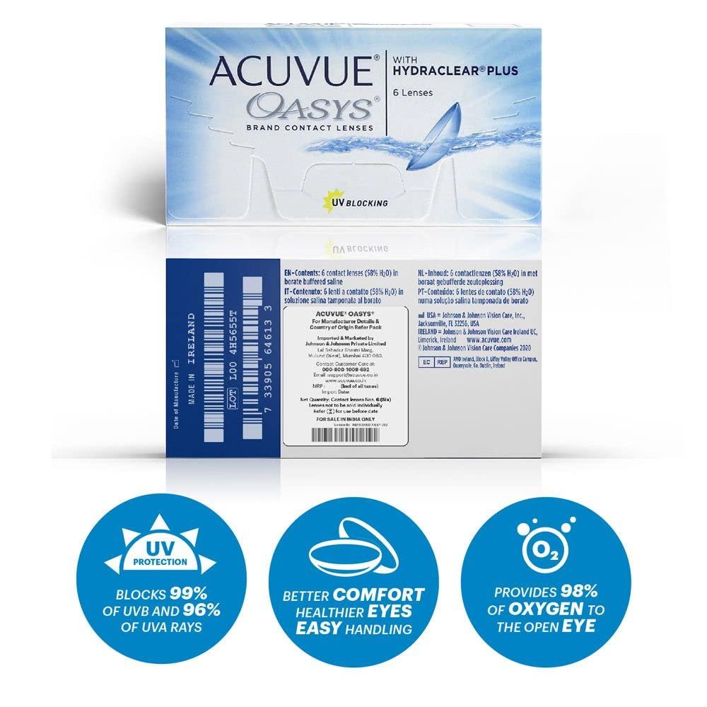 ACUVUE ACUVUE - Oasys with Hydraclear Plus - Two Week Reusable Contact Lenses (-10.5, Clear, Pack of 6 lenses) | From Johnson&Johnson