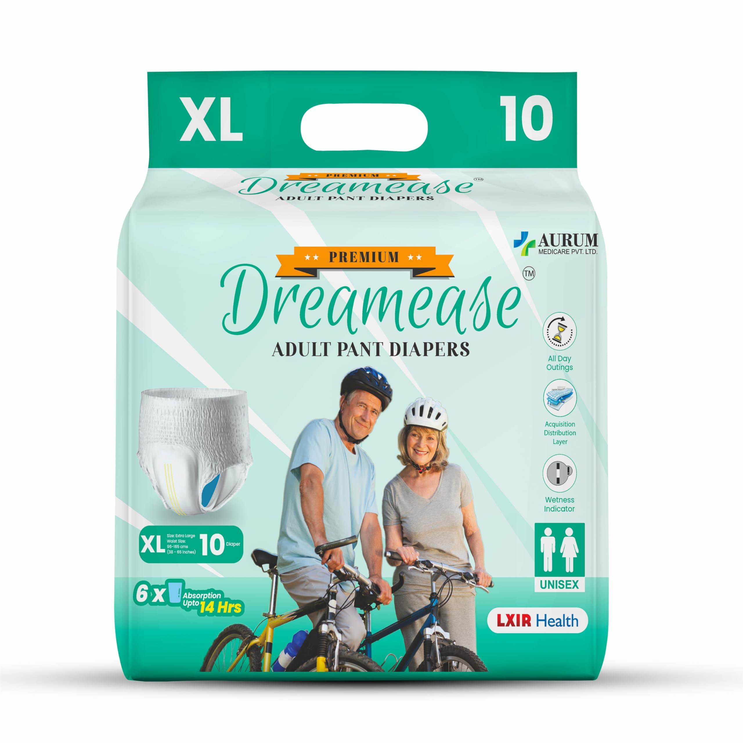 Dreamease Dreamease Adult Diapers Pants Style | Medium Size (M) Waist (61-115 Cm | 24-45) | 6X Super Absorbency Upto 14 Hrs | Unisex with Wetness Indicator | 10 Units. (XL)