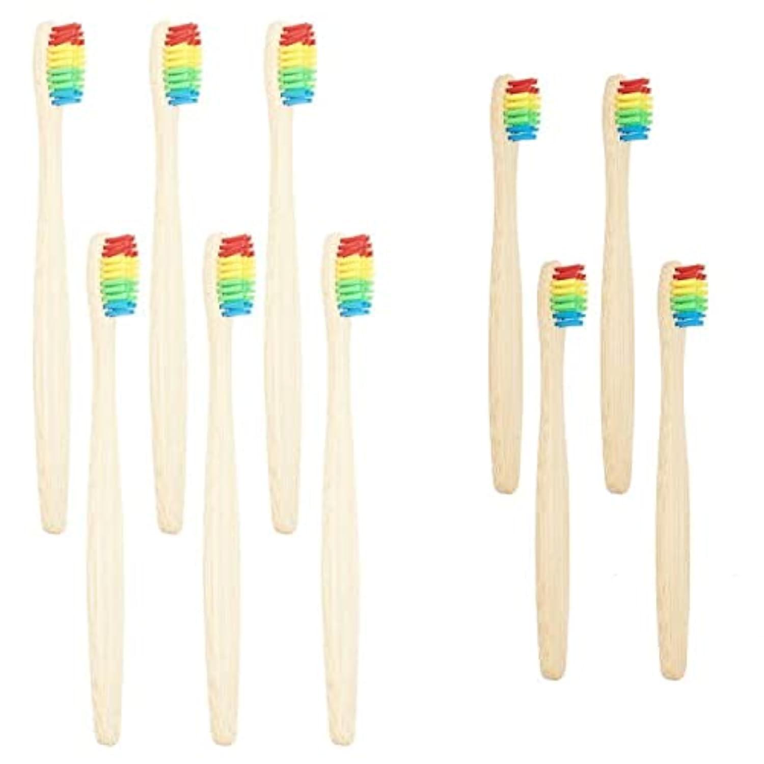 SEVENHEAD Bamboo Toothbrushes Adults & Kids Family Set 6+4 PCS Soft Bristles Wooden Toothbrushes, Natural Biodegradable BPA Free Eco Friendly Toothbrushes Colorful