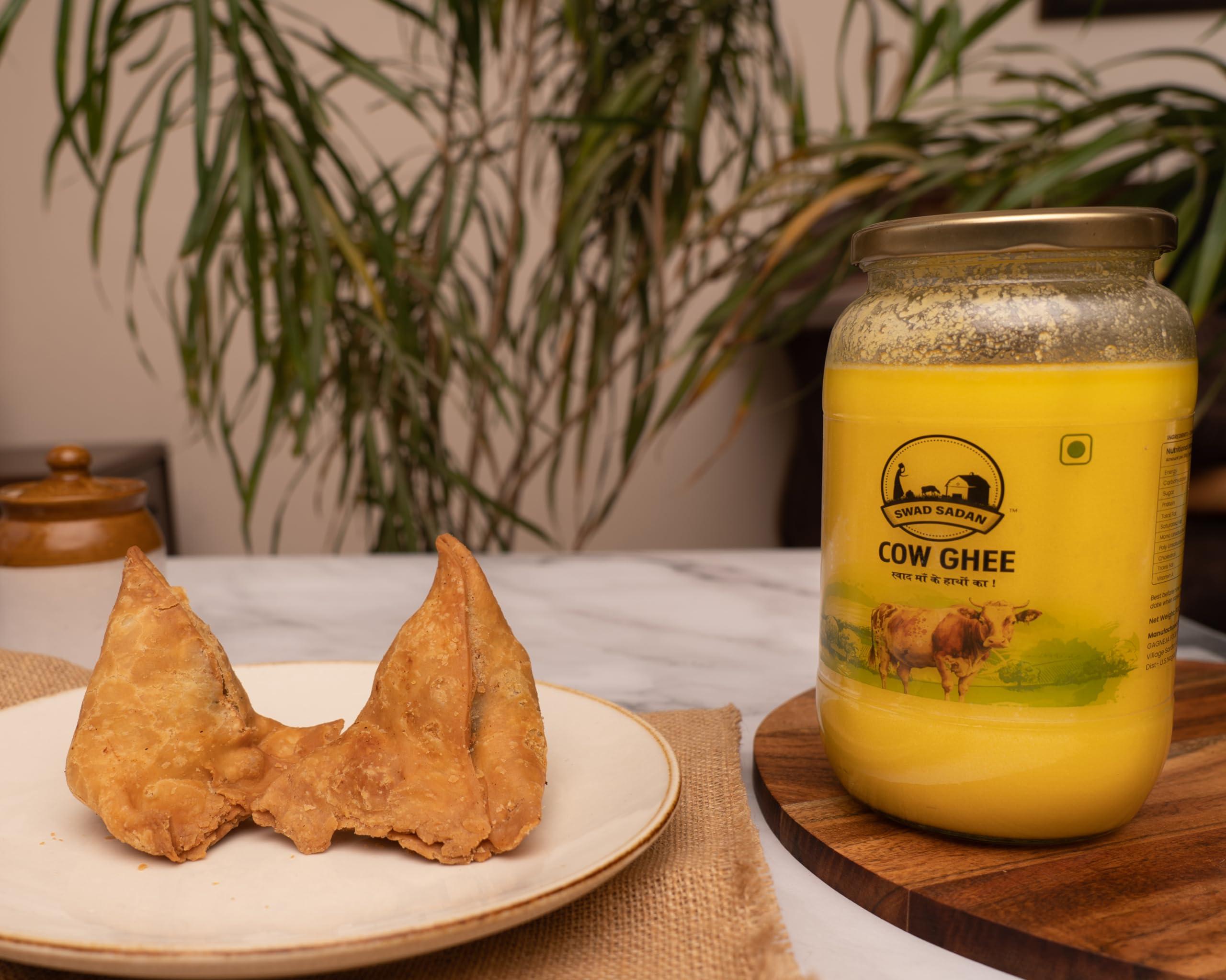 Swad Sadan Swad Sadan Cow Ghee - Glass Jar, Vedic Bilona Method, Preservative-Free, Diet-Friendly (900ml)