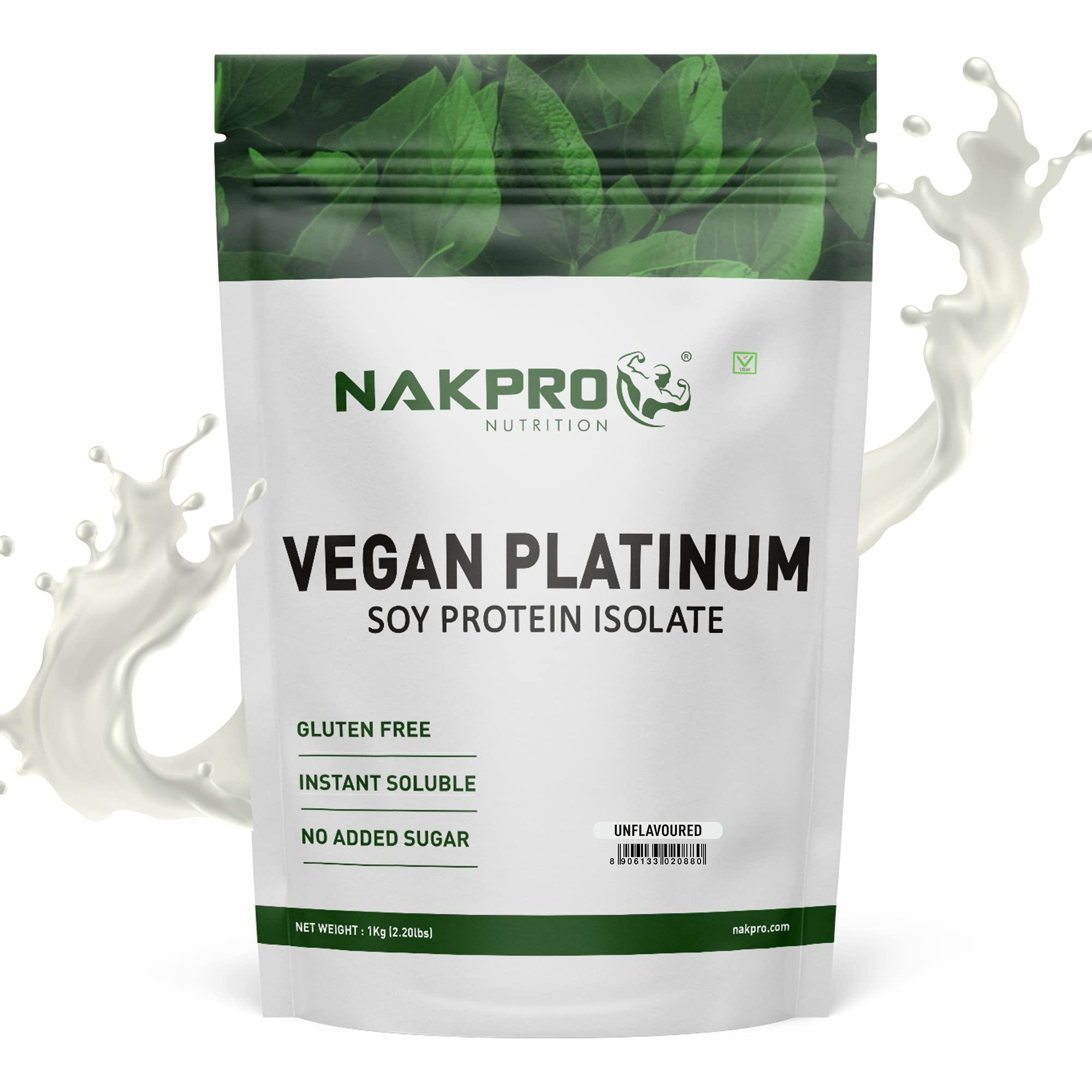 NAKPRO NAKPRO 100% Soy Protein Isolate, Unflavoured - 1kg | 27g Protein, 4.9g BCAA | Natural Vegan Plant Protein Powder | Easy To Digest | All Essential Amino Acids for Muscle Gain and Recovery