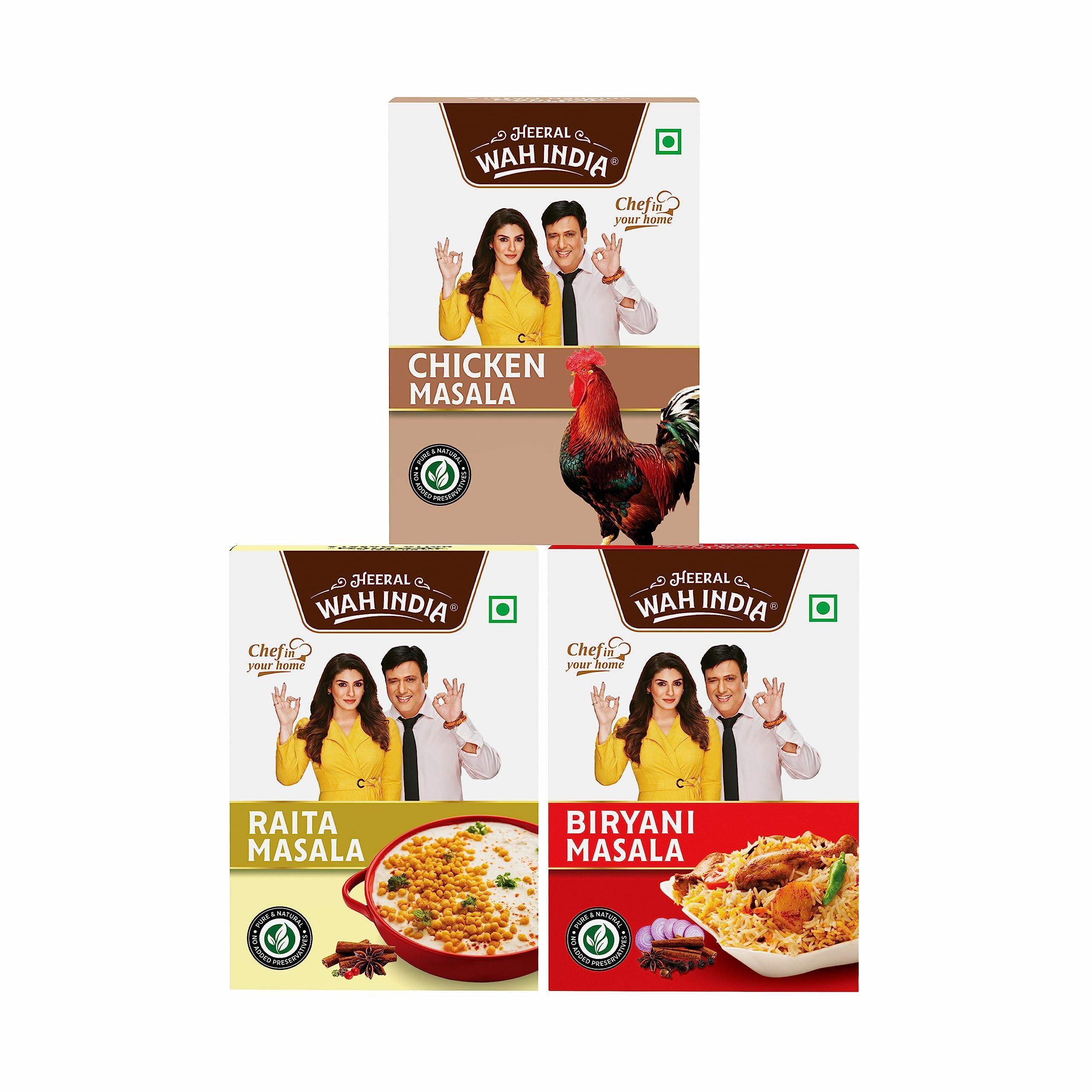 Heeral Wah India Heeral Wah India Chicken Masala, Raita Masala, and Biryani Masala | Combo Pack With Natural Ingredients - 50 Gram In Each Pack