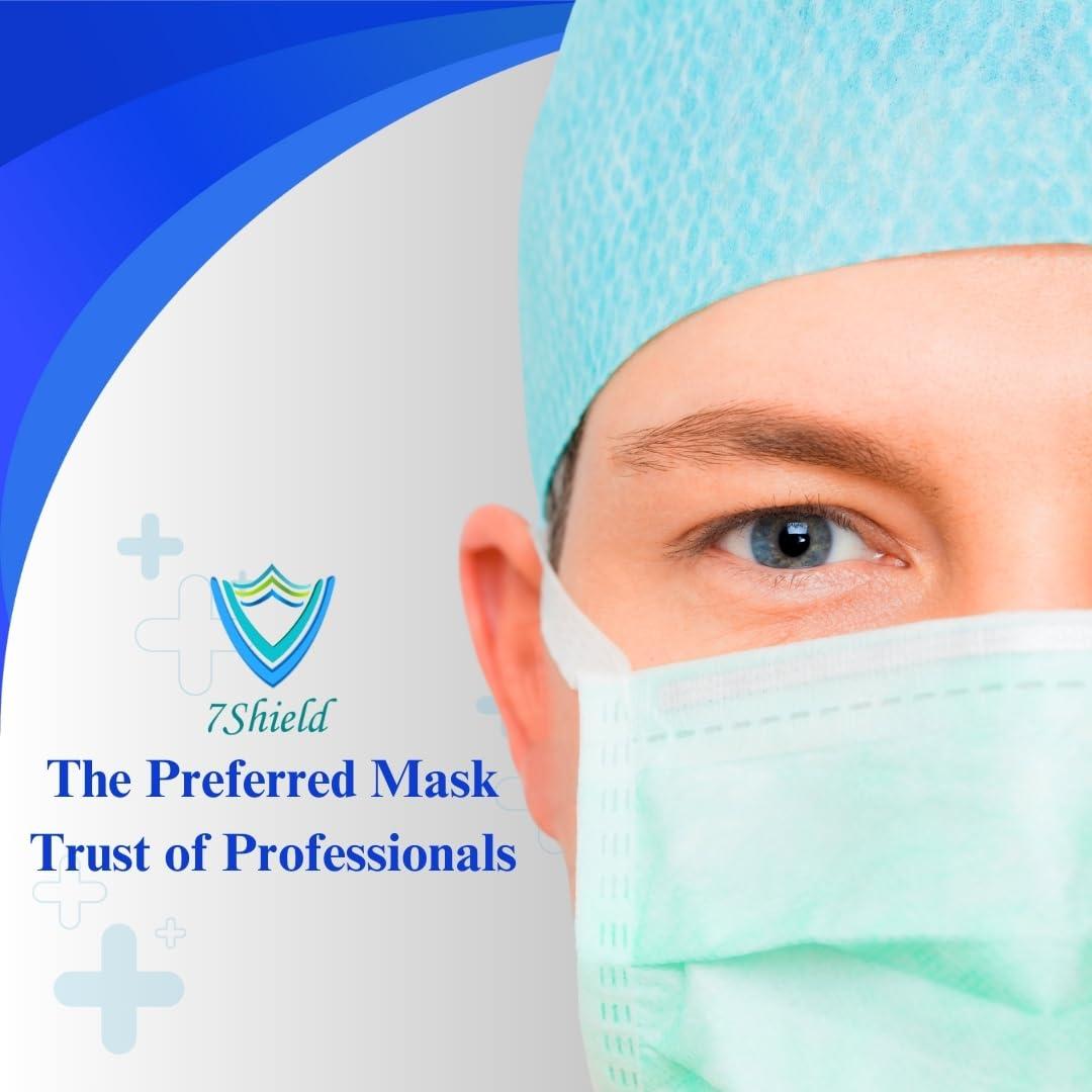 7Shield 7Shield Disposable Surgical 3Ply Unisex Mask - Ultra Soft Fabric Wide Ear Loop, Comfortable, Inbuilt Plastic Coated Nose Pin, CE and ISO Certified, Convenient Box Pack of 500 (Medical Blue Color)