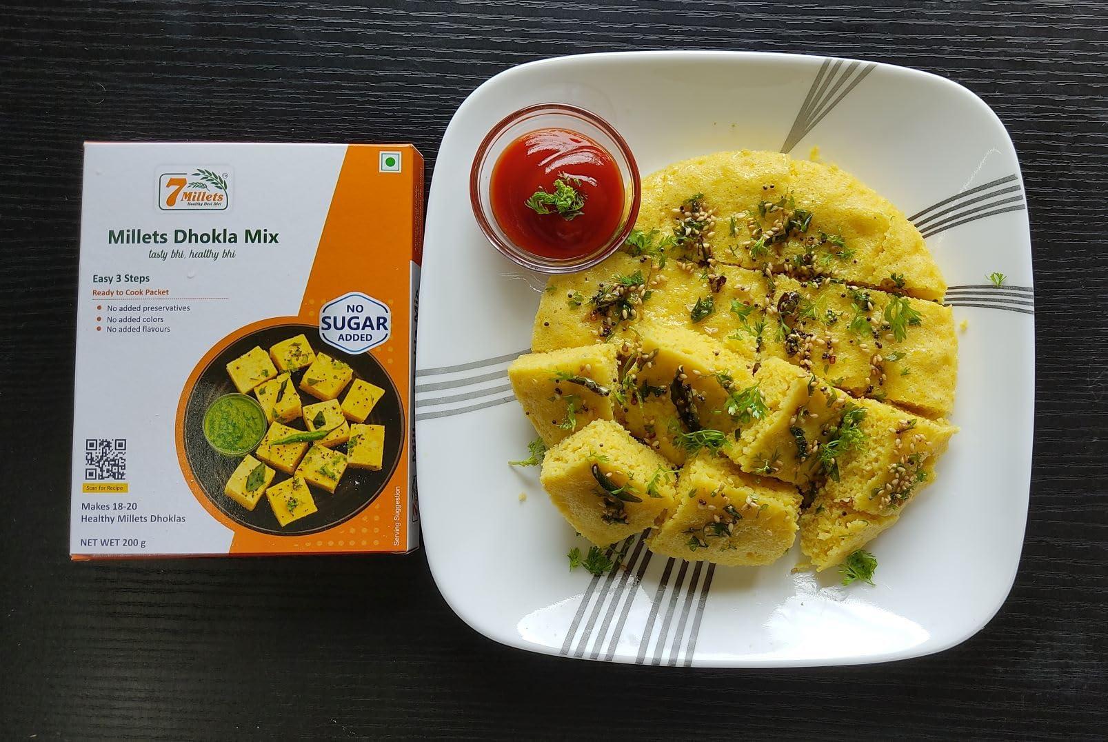 7Millets 7Millets Dhokla (200g x 1 Pack) and Dosa (200g x 2 Pack) - Ready to Cook Premix