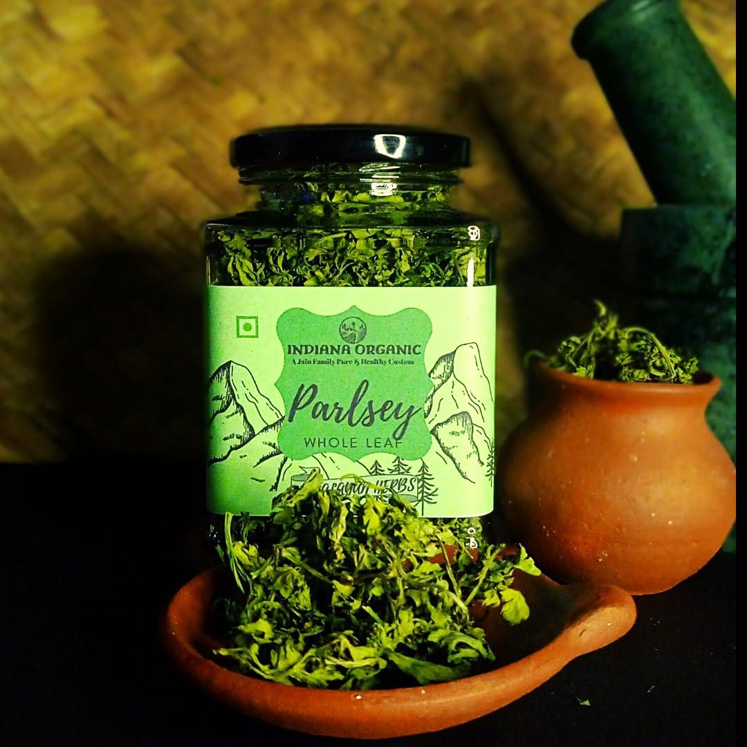 INDIANA ORGANIC Indiana Organic Parsley leaves whole dry, Organic Himalayan Herbs, Highly aromatic & Freshly harvest - 25 Gram
