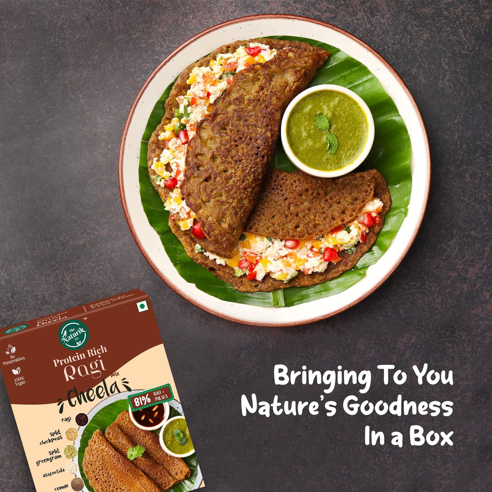 The Naturik Co The Naturik Co. Ragi Chilla Mix 250g (Pack of 4): Instant, Ready-to-Cook Cheela & Dosa Mix with 81% Ragi & Pulses, High-Protein Healthy Breakfast Option for Kids & Family.