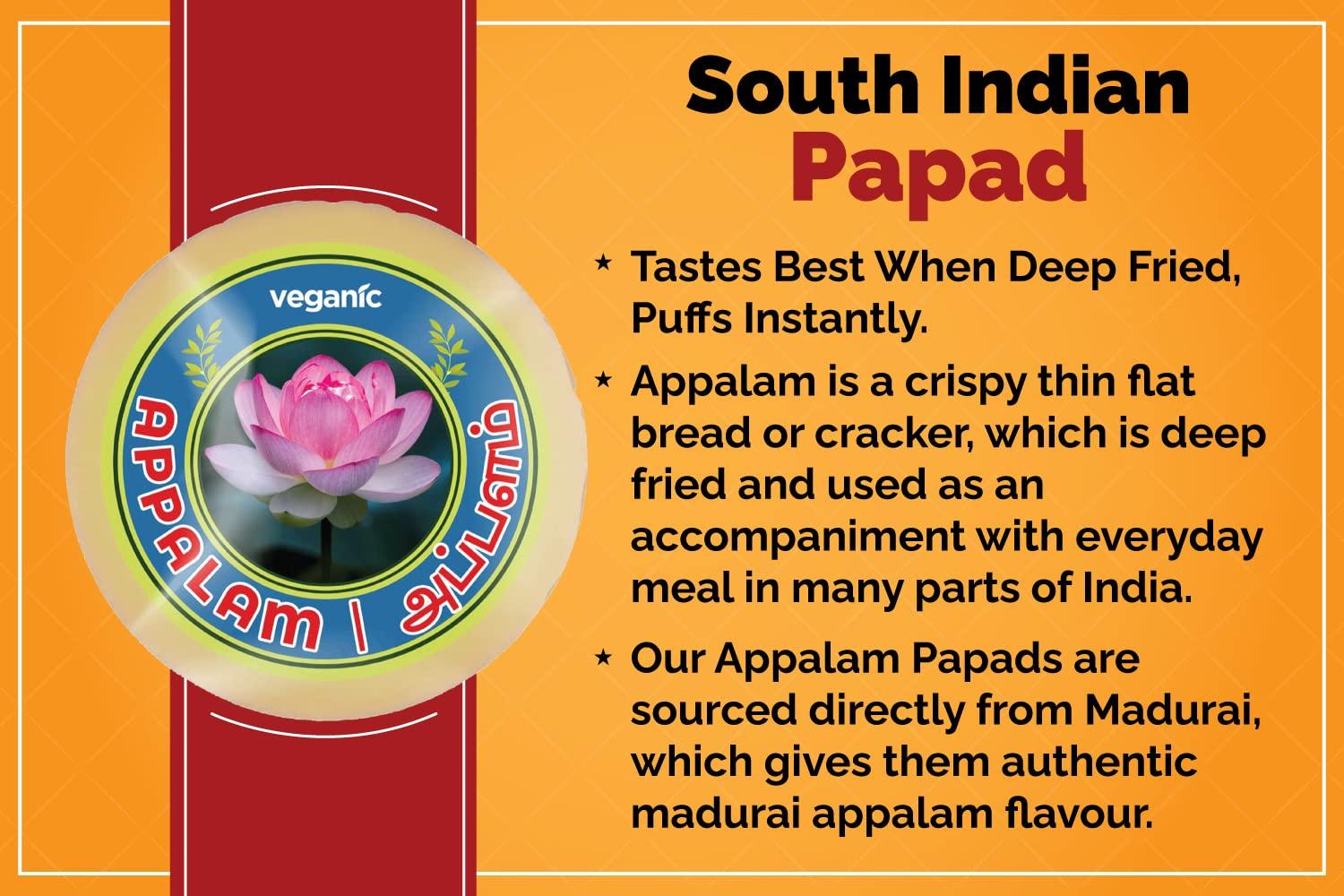 Veganic Veganic Appalam Papadam 400gm South Indian Apalam Papad Madurai Plain Rice & Urid Aplam Happala Chawal Ke Papad Ready To Cook Best With Lunch Dinner Evening Snacks