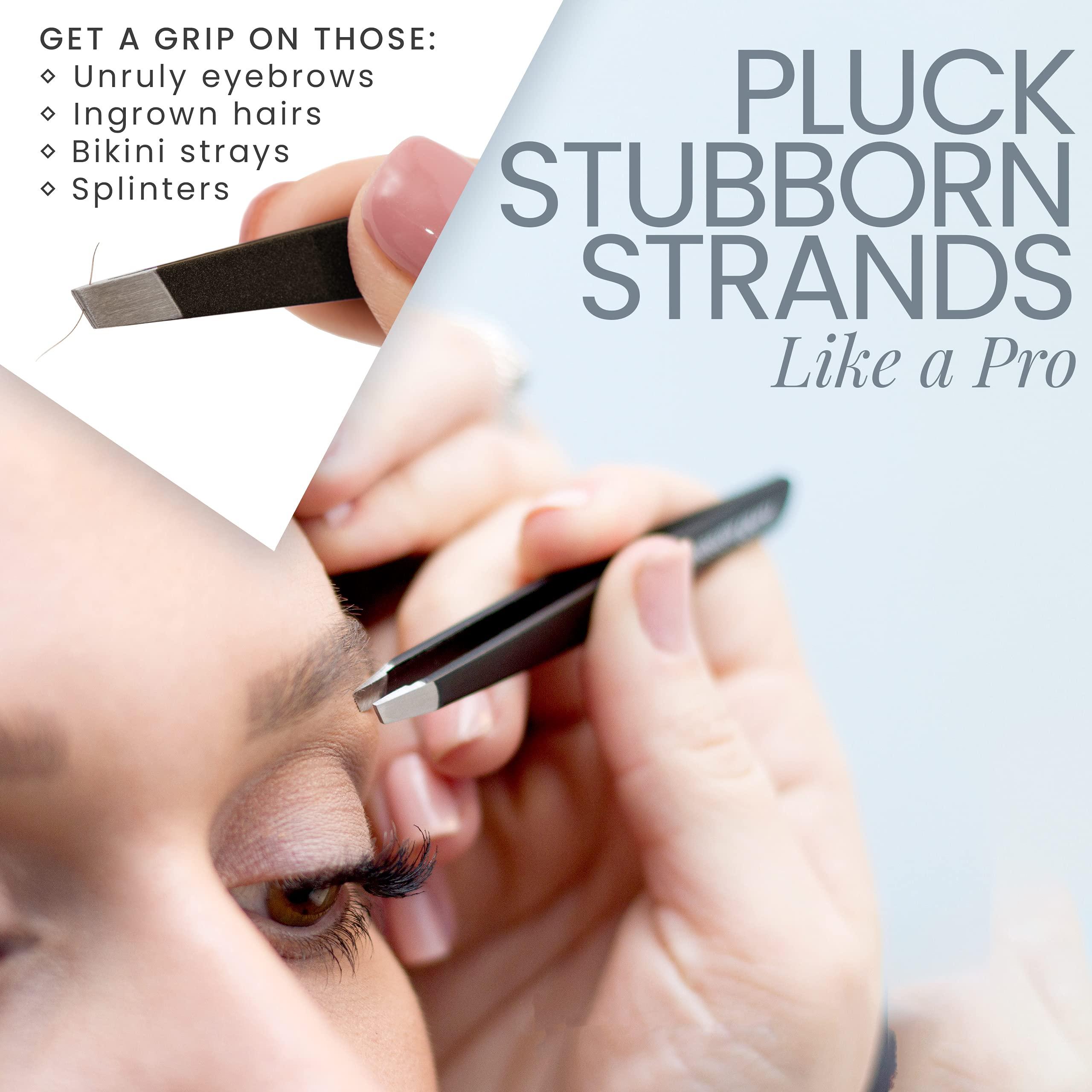 Tweezer Guru Tweezers Set 5-piece - Tweezer Guru Stainless Steel Slant Tip and Pointed Eyebrow Tweezer Set - Great Precision for Facial Hair, Ingrown Hair, Splinter, Blackhead and Tick Remover (Black)