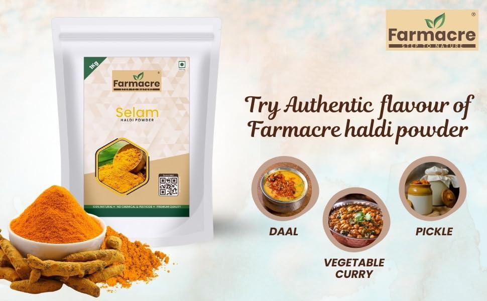 Farmacre With Logo Farmacre Selam Haldi Powder/Turmeric Powder/Natural Haldi Powder - 250 gms Pack | Product Of Cow Based Natural Farming (CBNF) | Product Of Chemicals Free & Pesticides Free (250 gm)