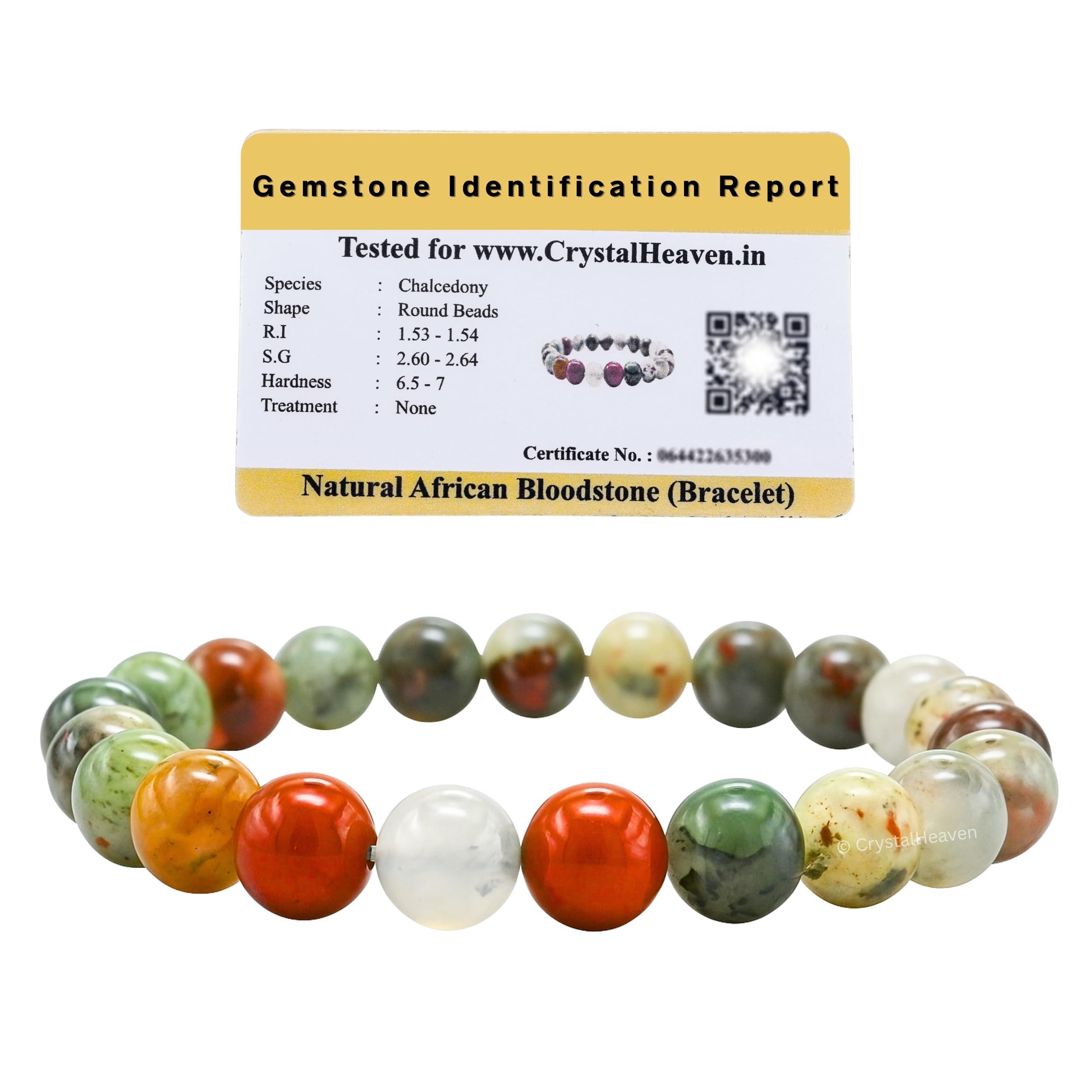Crystal Heaven Certified African Bloodstone Bracelet for Women Men with Healing Crystal and Reiki Stone - Beautiful Gemstone Beaded Bracelet for Balance, Harmony & Positive Energy