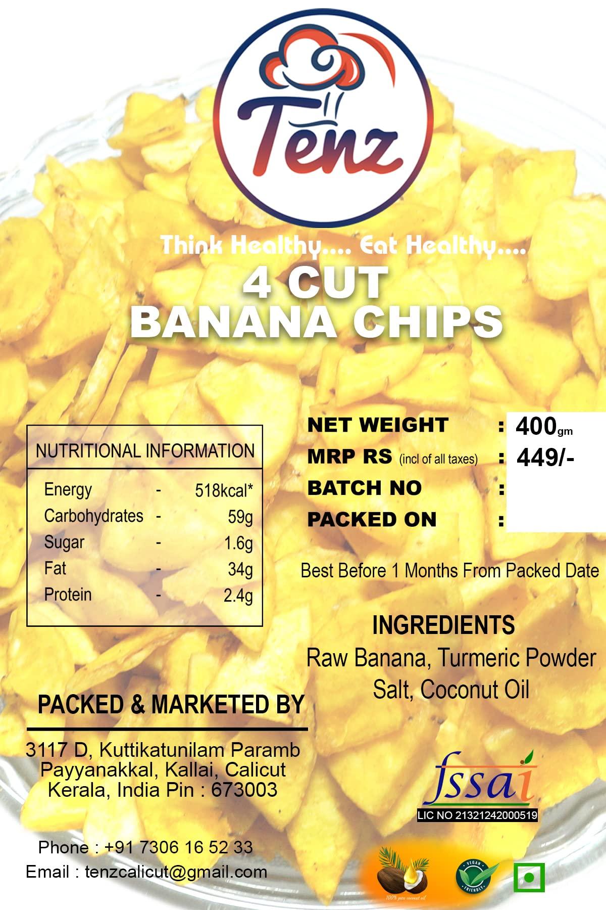 TENZ TENZ Pure Kozhikodan 4 Cut Banana Chips (400 gm)